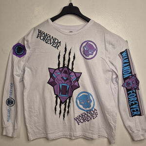 Black Panther Men’s Wakanda Forever White Long Sleeve Shirt Size 2XL